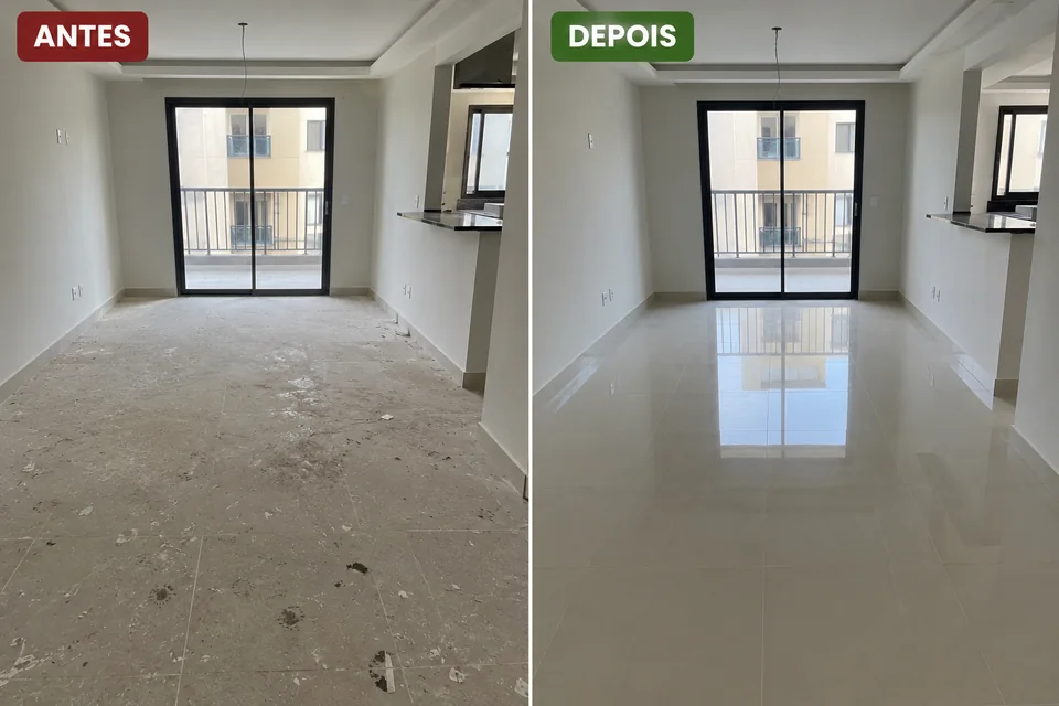 Referência visual para antes e depois em Sala pós-obra