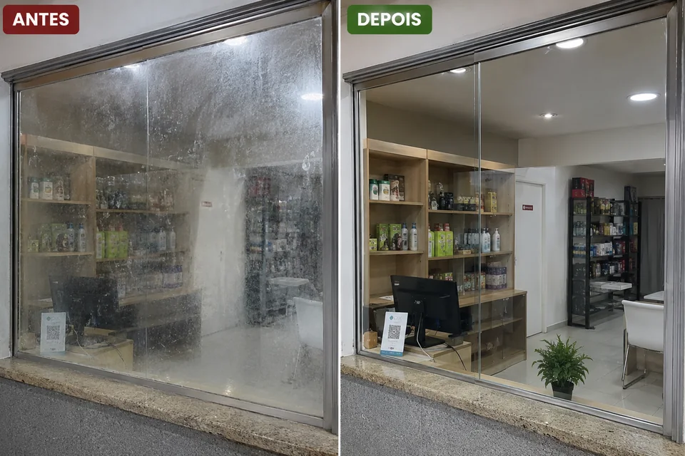 Referência visual para antes e depois em Vidros comerciais